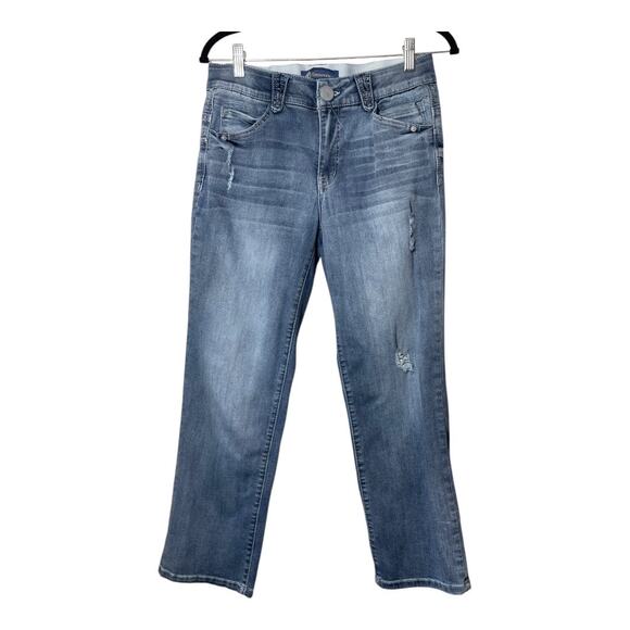 Democracy Absolution Jeans Light Wash Size 8 Distressed Stretch Ankle Cropped - Picture 1 of 5